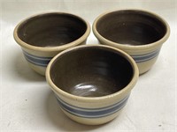 3 Conner Prairie Blue Strip Crock Bowls