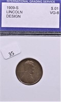 1909 S IGS VG8 LINCOLN CENT RARE DATE