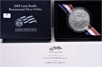 LOUIS BRAILLE SILVER DOLLAR W BOX PAPERS