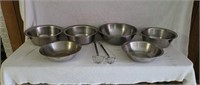 6 Stainless Steel Bowls and 2 Slotted Ladles