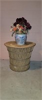 Wicker Table and Oriental Planter