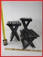 3 BLACK DISTRESSED WOODEN BENCHES-