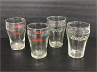 Two vintage pairs of glass Coca-Cola glasses