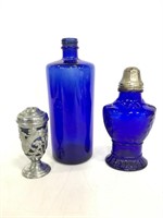 Cobalt blue glass trio