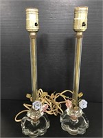 Pair of vintage glass and metal boudoir lamps