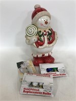Vintage Christmas bulbs and snowman figure