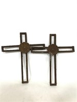 Two heavy metal floral crosses