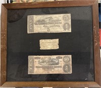 Framed Confederate $5, $10, $.50