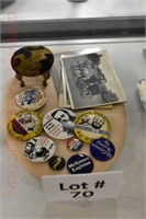 Assorted Lot Poltical Pins & Postcards: