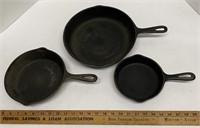 3 Vintage Cast Iron Pans