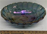 Blue Indiana Carnival Glass Footed Fruit Bowl