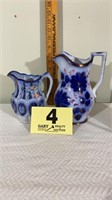 2 Flo Blue and White Pitchers with Gold