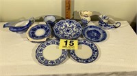 Various Flo Blue Pattern Plates and Pitchers
