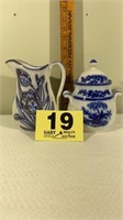 Flo Blue and White Pitcher and Sugar Jar