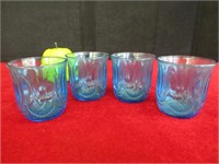 Lot of 4 Vintage Blue Juice Glasses- Made In USA