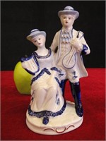Blue & White Couple- Marked on Bottom- Small Chip