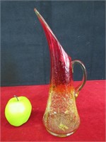 Red and Amber Art Glass Pitcher