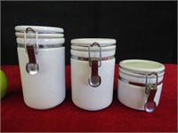 Set of 3 White Canisters w/ Clamp Lids