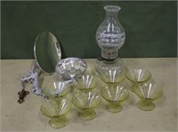 Wall Mount Oil Lamp & Depression Glass Desert Cups