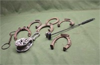 Assorted Vintage Horseshoes, Pulley & Branding