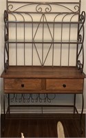 WROUGHT IRON GLASS WOOD BAKERS RACK