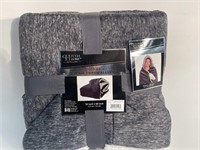 Dark Gray Hooded Jersey Sherpa Throw Blanket