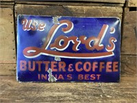 Original Curved Lords Butter & Coffee Enamel Sign