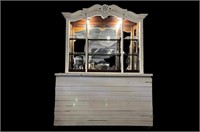 White Carved Wood Hutch w/ Bar (2 Pieces)