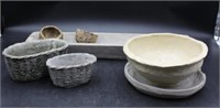 Pottery Baskets, Tray, & Bowl