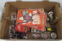 Assorted sports collectibles.