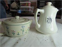 Set of Two Tea Pots: Short w/ Flowers & MH Tea Pot