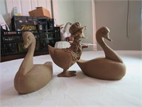 (3) Pecan Wood Carved Ducks
