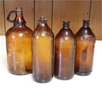 4 Pcs Vntg Brown Glass Bottles