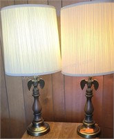Pair of Brass/Wood Pedestal Eagle Table Lamps