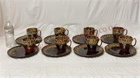 Vintage Drip Glaze Breakfast Cup & Plate Sets ~ 8