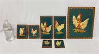 Vintage Hen & Rooster Print on Board Plaques ~ 7