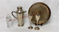 Silver Plate Mixer, Champagnes & Pierced Tray