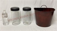 Glass Canister Jars & Decorative Metal Half Bucket