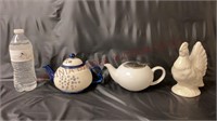 Small Tea Pots & Ceramic Rooster / Hen Figurine