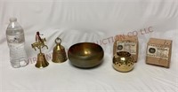 Vintage Brass Bells, Bowl & Candle Holders