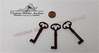 Vintage Skeleton Keys ~ 2.5" Long ~ Lot of 3