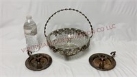 Silver Plate & Crystal Basket, Candle Sticks
