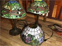 2 Stained Glass Table Lamps with Extra Globe