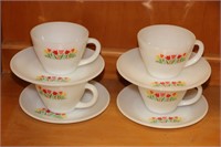 4-Fire King Tulip Coffee Cups & Saucers