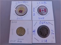 Lot 4 pièces monnaie dont 5c Buffalo 1936 VF