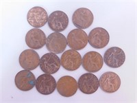 Monnaie Angleterre lot 17x One Penny