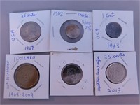 Lot de 6 monnaie Canada/USA; 10c 1943 avec usure
