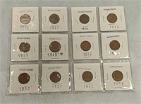 12 Wheat Pennies Assorted Dates