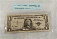 1957 B Silver Certificate Blue Seal One Dollar