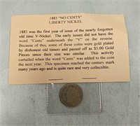 1883 "No Cents" Liberty V Nickel